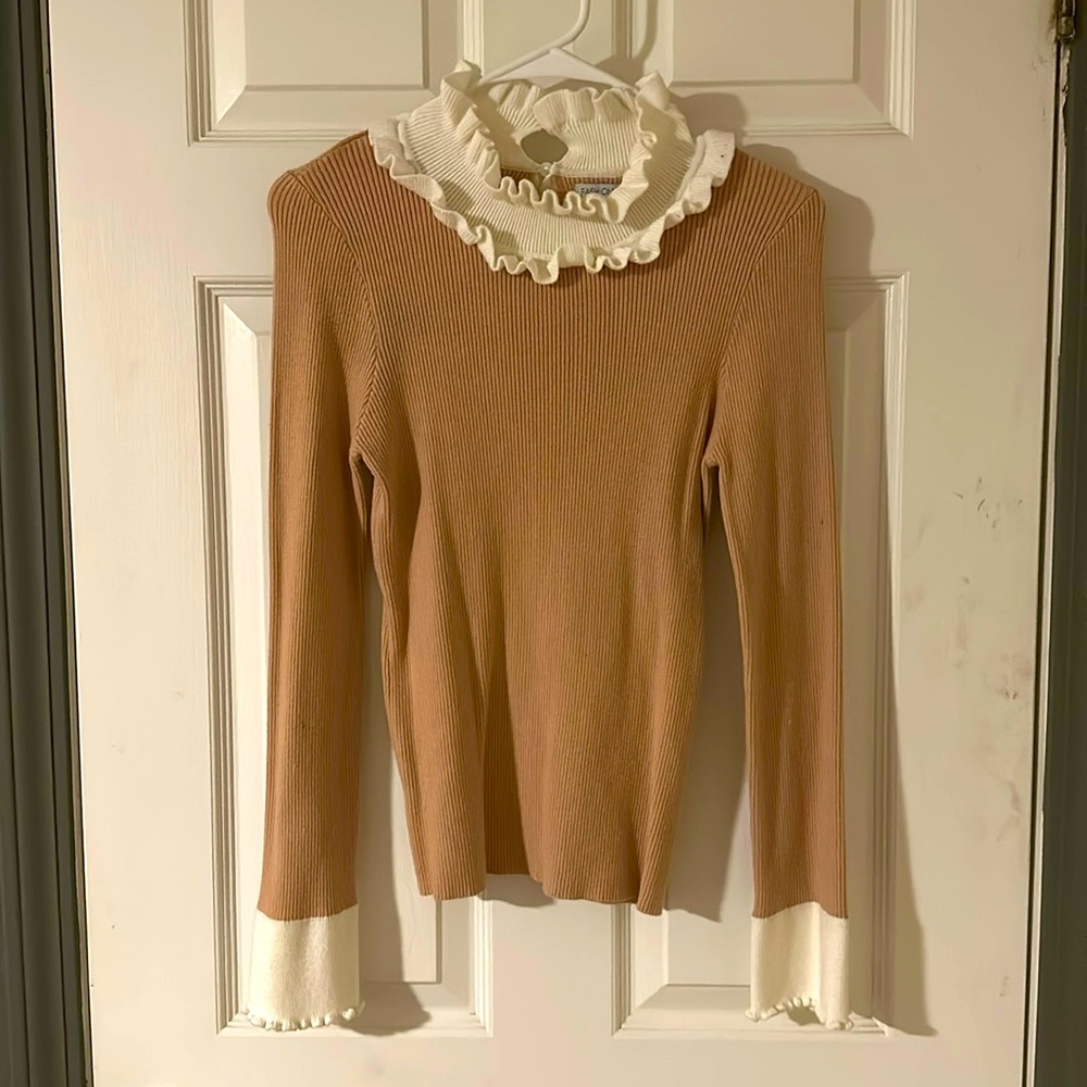 Fashion Nova tan and white sweater